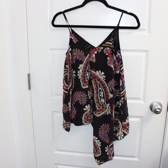 Anthropologie HD in Paris Paisley 100% Silk Tank 2 Black Asymmetrical Chic Top - Picture 2 of 3